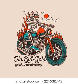 the skeleton riding old motorcycle illustration