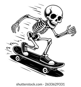 Skeleton riding a skateboard , vector illustration