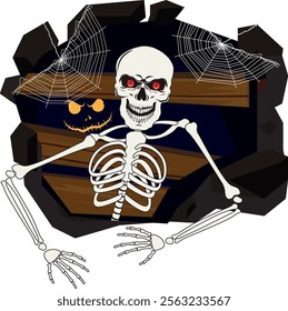 Skeleton Ripping Wall Halloween Vector