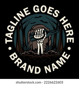 a skeleton rises from the grave holding a bottle of beer. For t-shirts, stickers and other similar products.