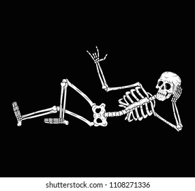 SKELETON WITH ROCK SIGN GESTURE BLACK BACKGROUND