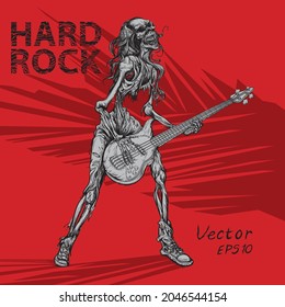 Skeleton Rocker Playing Guitar Images, Illustration vector cartoon