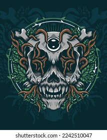 Skeleton roots leaves hand drawn illustration design concepts