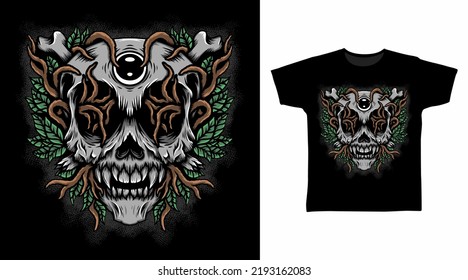 Skeleton roots leaves tshirt design concepts