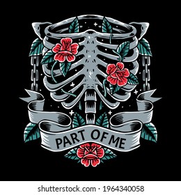 skeleton rose tattoo design vector