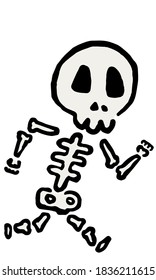 Skeleton Running : Hand Drawn Vector Illustration Like Woodblock Print