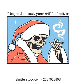 SKELETON SANTA CLAUS WITH A CIGARETTE COLOR WHITE BACKGROUND