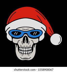 Skeleton Santa Claus color on black background