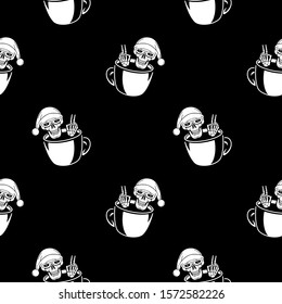 Skeleton Santa Claus in a Cup seamless pattern