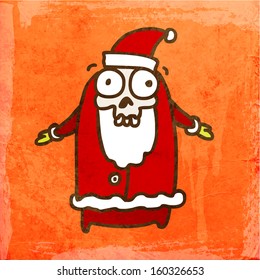 Skeleton Santa Claus. Ilustración de vectores de tracción manual, fondo de textura de papel de vintage