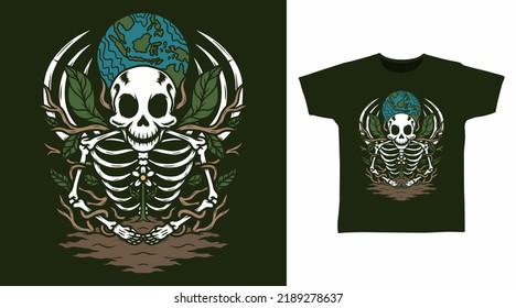 Skeleton save earth tshirt design concepts