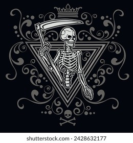 skeleton with scythe, vintage design t shirts