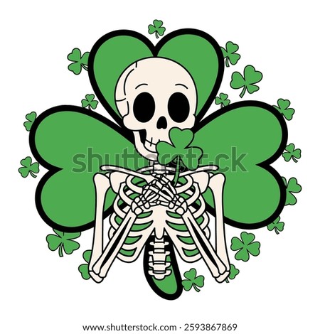 Skeleton with Shamrocks and Clover Design