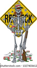 Skeleton With Shotgun And Beer Can