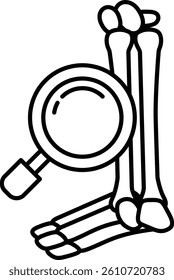 A skeleton is shown with a magnifying glass on it