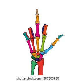 Skeleton Shows Middle Finger, Vector Illustration