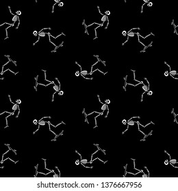 SKELETON WITH SKATEBOARD SEAMLESS PATTERN BLACK