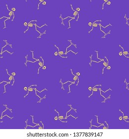 SKELETON WITH SKATEBOARD SEAMLESS PATTERN PURPLE BACKGROUND