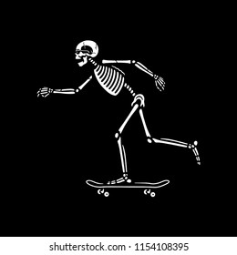 SKELETON WITH SKATEBOARD WHITE BLACK