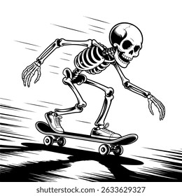 Skeleton skateboarding in dynamic motion illustration design