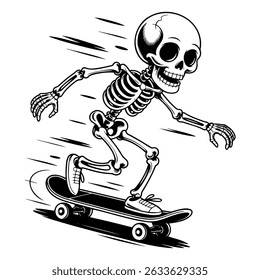 Skeleton skateboarding in dynamic motion illustration design