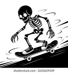 Skeleton skateboarding in dynamic motion illustration design