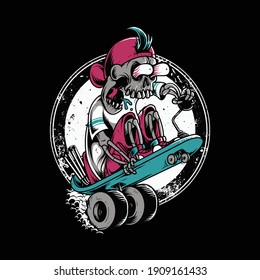 Skeleton skateboarding horror graphic illustration vector art t-shirt design