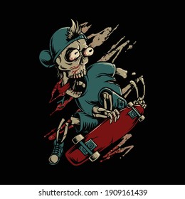 Skeleton skateboarding horror graphic illustration vector art t-shirt design