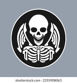 Skeleton skull in black  and white logo illustration