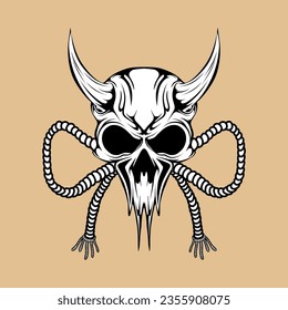 Skeleton skull in black  and white logo illustration