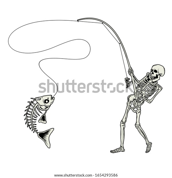 Skeleton Skull Fishing A Bone Fish Vector Hand Drawn Skeleton Skull Fishing Bone Fish 600w 1654293586