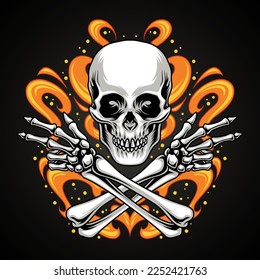 Skeleton skull with flame background