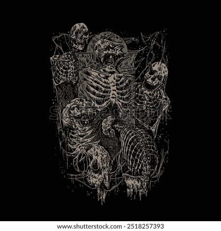 skeleton skull horror death metal illustration