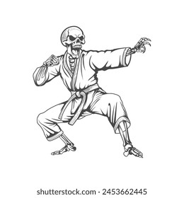 
skeleton skull karate fighter on fight mode vector design