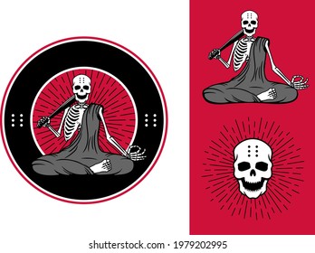 
Skeleton Skull Monk Logo Illustration