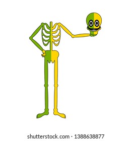 Skeleton with a skull on the hand - Vector