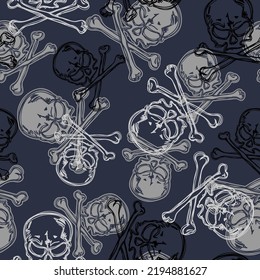 Skeleton And Skull Repeat Seamless Pattern