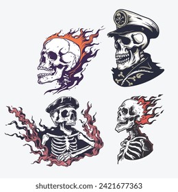 skeleton skull  ride motorcycles set. 