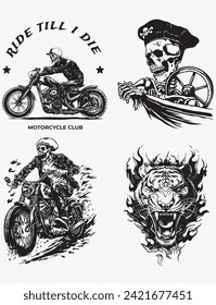 skeleton skull  ride motorcycles set. 