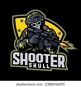 SKELETON SKULL SHOOTER MASCOT LOGO