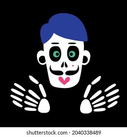 Skeleton and skull of a zombie man. A skull for the conceptual design of the Day of the Dead celebration. Vector illustration