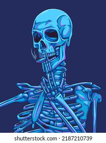 Skeleton Smoking Cigarette Vector Illustration