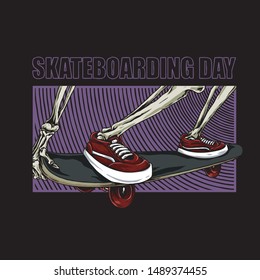 Skeleton With Sneaker Ride Skate Board Vector