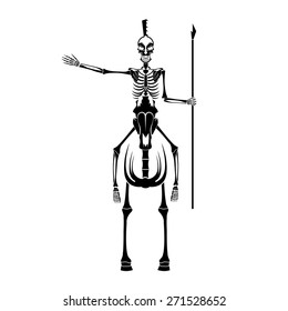 skeleton in spartan helmet with spear on the horse