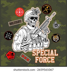 Ilustração do vetor militar da força especial do esqueleto
