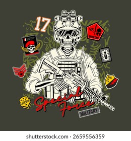 Esqueleto Fuerzas Especiales Soldado, Ilustración vectorial