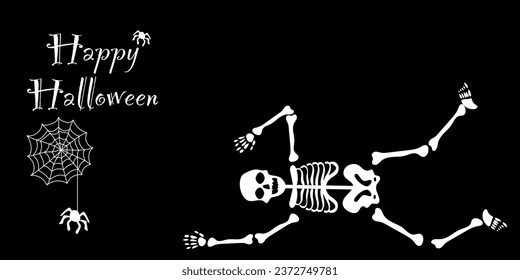 Skeleton for Halloween Fancy Elements Spider Web, Skeleton. Halloween Elements on black Background. Website Spooky, Background or Banner 