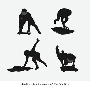 Skeleton Sport Set Silhouette. Schlittenrennen, Wintersportkonzept auf weißem Hintergrund. Vektorillustration.