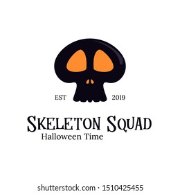 Skeleton Squad logo template concept for Halloween celebration. skull and bone in black colour, evil in the dark see  the trick or treat.