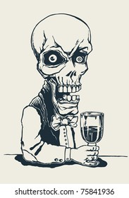 skeleton in a suit with a glass of poison. vector illustration.